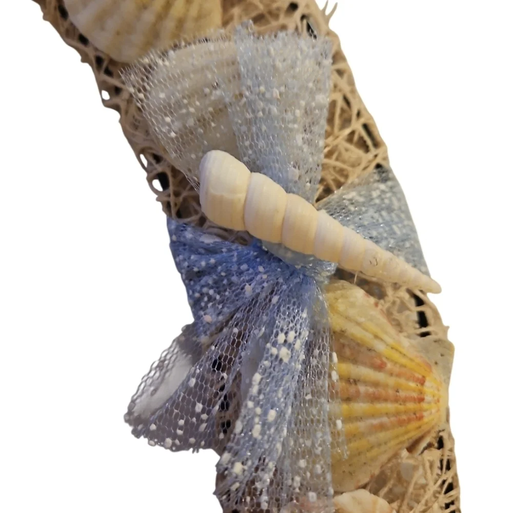 Seashell Ribbon Wreath Handmade Coastal Wall Decor